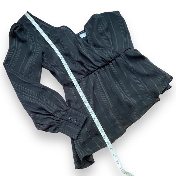 ASTR Black Metallic Stripe Chiffon Overlay One Shoulder Blouse | Size M - Picture 10 of 14